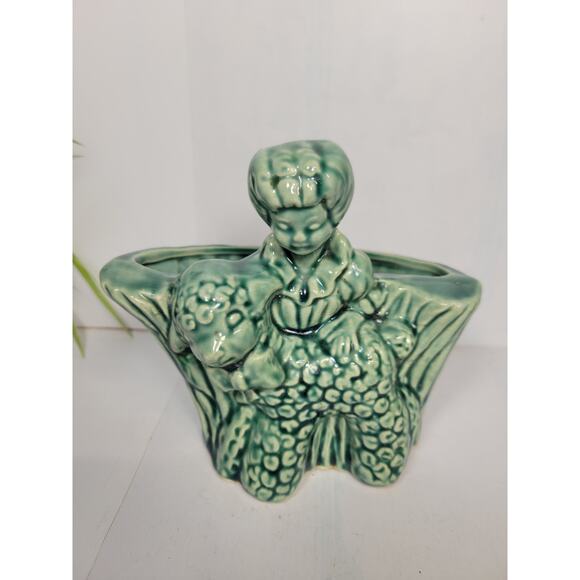 Vintage Pottery Planter Lamb With Girl, Mary Had a little lamb Nursery Vase - Picture 2 of 5
